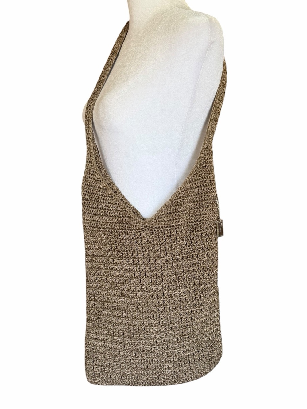 Vintage Jacqueline Ferrar Crochet Hobo Bag Taupe Boho Shoulder Purse Magnetic
